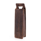 The Banbury Wine Carry Bag by Vintage Leather Sydney is a standing, rectangular full-grain leather bag with stitched edges, a top handle, and an embossed logo near the base.
