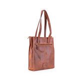 Brown leather tote bag on a white background