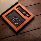 Leather Gift Box With Credit Card Wallet & Keyring