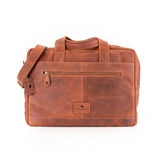 The Leather Messenger Bag Zenith by Vintage Leather Sydney features a front zippered pocket, dual handles, and a detachable shoulder strap—an ideal choice for professionals seeking style and functionality. Displayed against a white background.