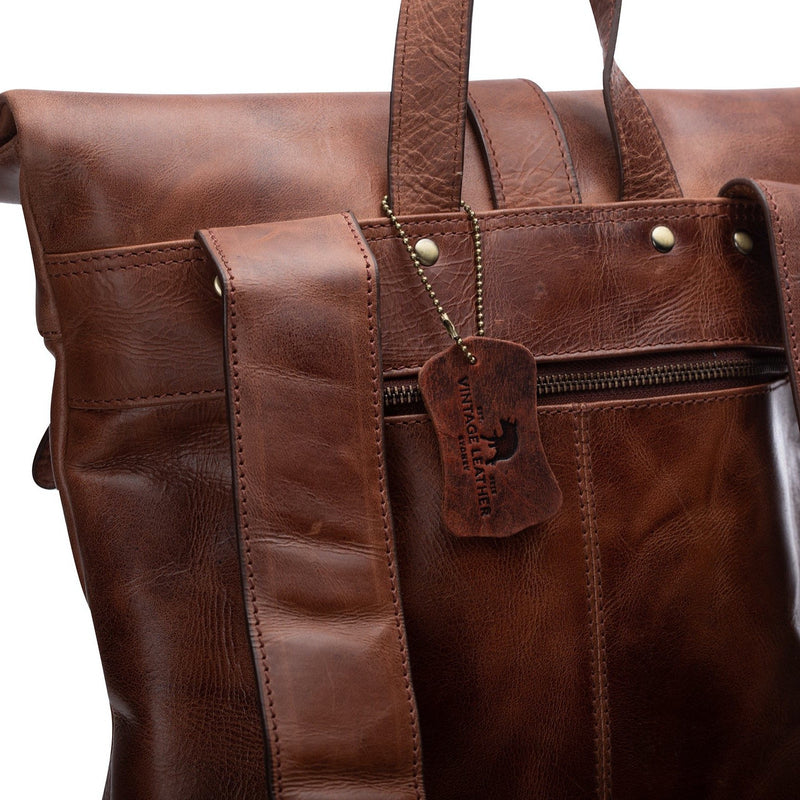 Leather Rolled Backpack - Huston By Vintage Leather Sydney 