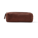 The Leather Pencil Case | Ethan by Vintage Leather Sydney is a handcrafted rectangular brown leather case with a small zipper pull, made from high-quality leather and displayed against a white background.